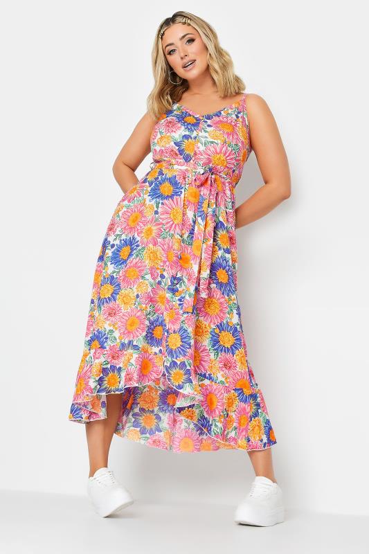 LIMITED COLLECTION Plus Size Curve Pink Floral Frill Hem Midaxi Dress | Yours Clothing  1