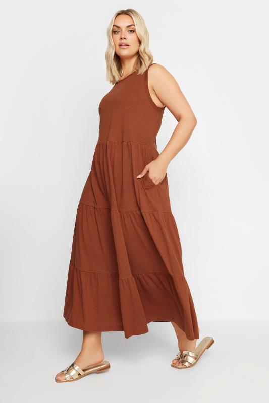 YOURS Plus Size Rust Orange Tiered Midaxi Dress | Yours Clothing 2