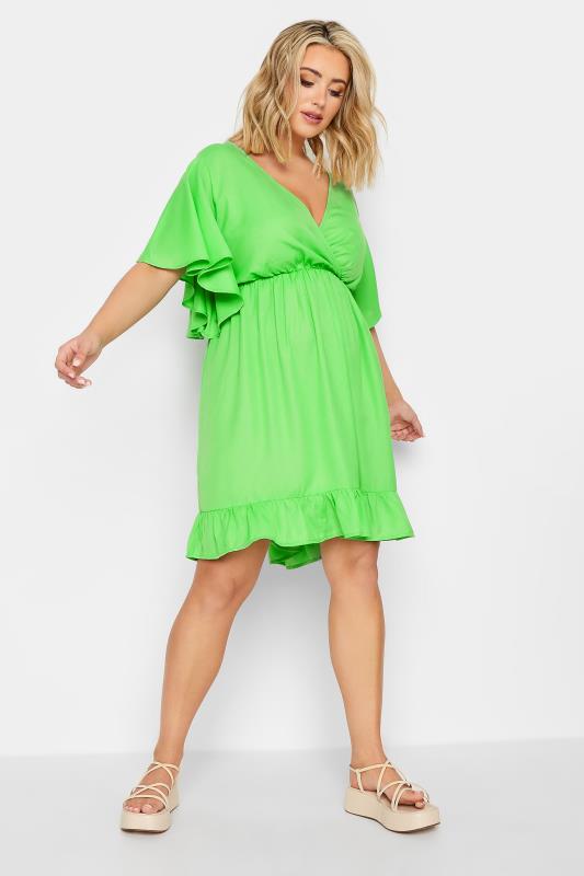 LIMITED COLLECTION Plus Size Green Frill Sleeve Wrap Tunic Dress | Yours Clothing 3