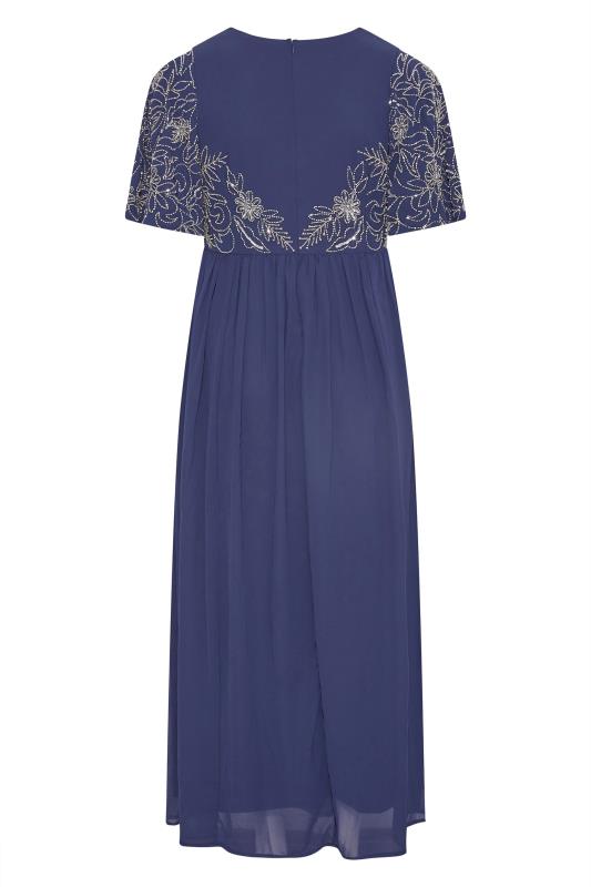 LUXE Curve Navy Blue Floral Hand Embellished Maxi Dress 7