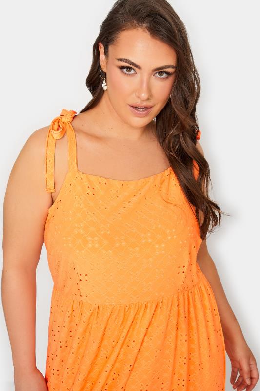YOURS Curve Plus Size Bright Orange Broderie Anglaise Maxi Dress | Yours Clothing  4