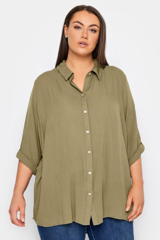 Plus Size  Evans Olive Green Button Through Shirt