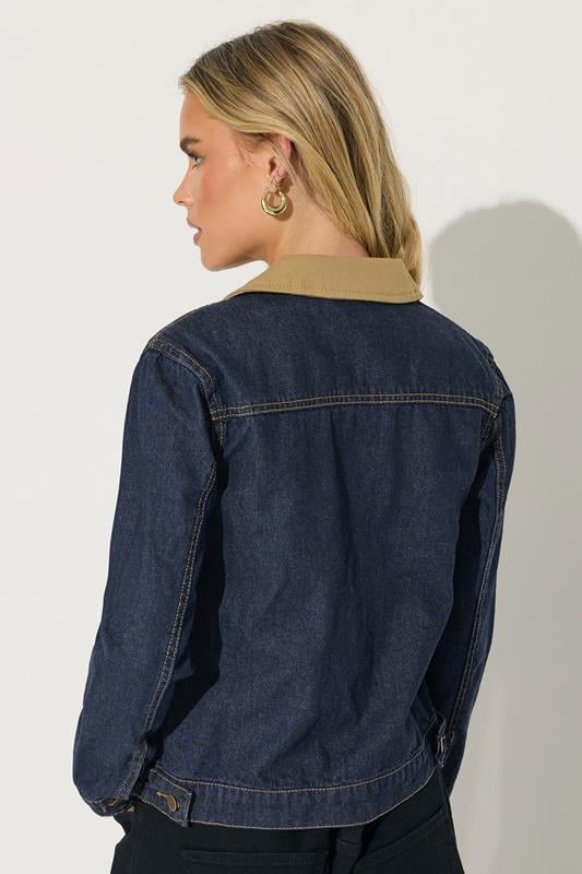 PixieGirl Petite Women's Indigo Blue Contrast Collar Trucker Jacket | PixieGirl 2