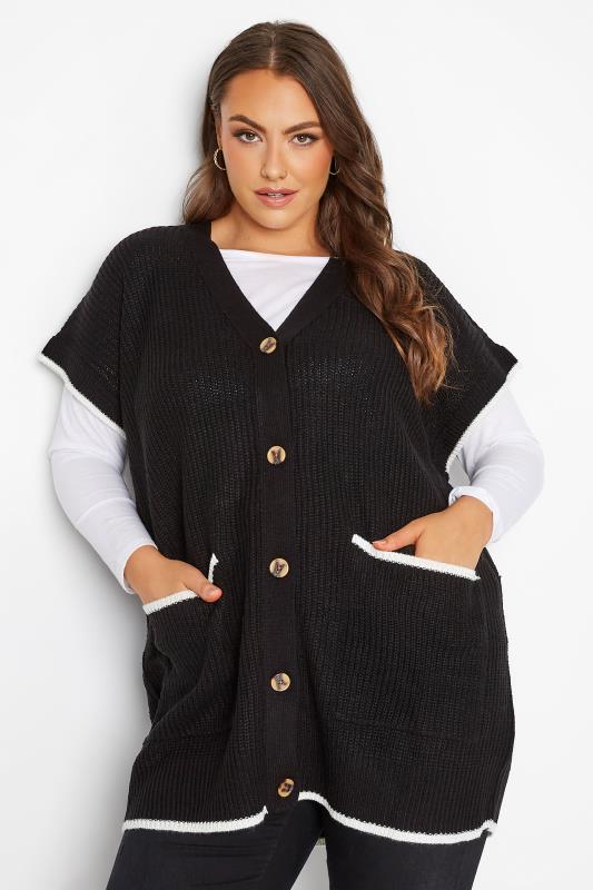 Plus Size Curve Black Button Through Knitted Vest | Yours Clothing  4
