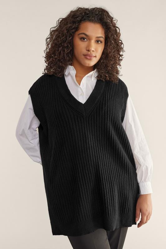 EVANS Curve Black Knitted Vest Top | Evans 1