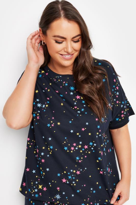 YOURS 4 PACK Plus Size Navy Blue Star Print Pyjama Set | Yours Clothing 8