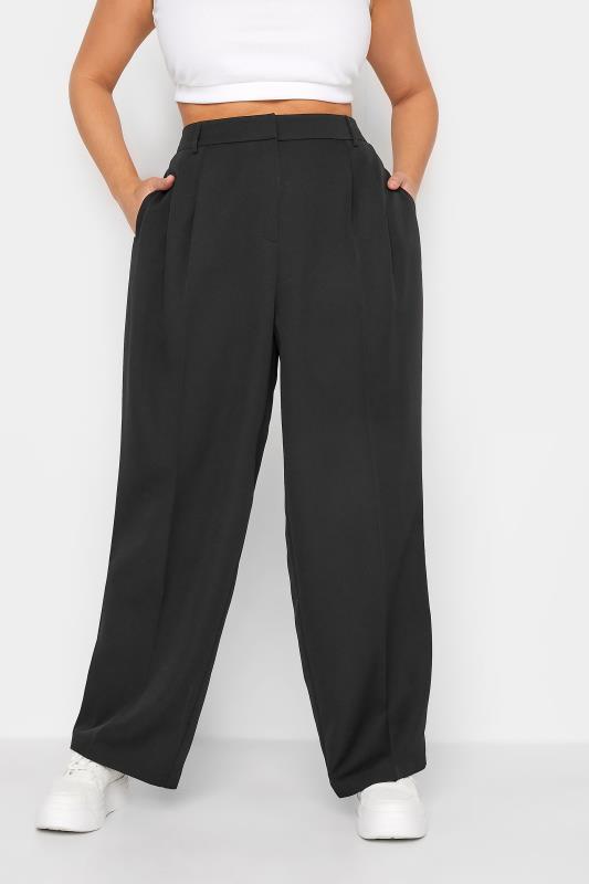 YOURS Plus Size Black Wide Leg Trousers | Yours Clothing  1