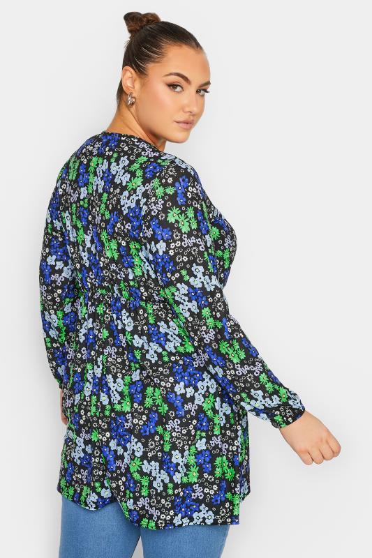 LIMITED COLLECTION Plus Size Blue Floral Print Wrap Top | Yours Clothing 3
