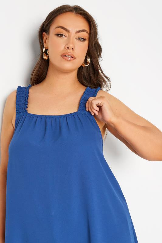 LIMITED COLLECTION Plus Size Cobalt Blue Shirred Strap Vest Top | Yours Clothing  4