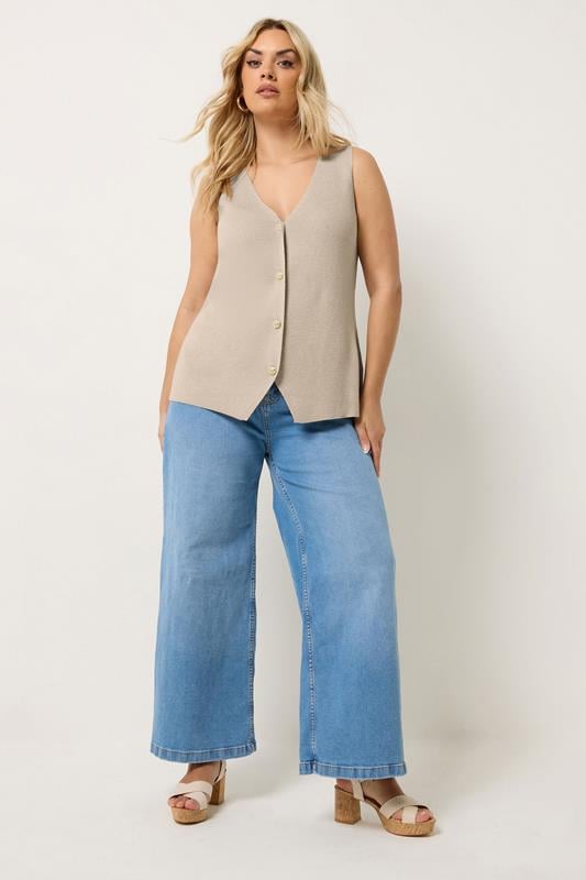 YOURS Plus Size Natural Brown Knitted Waistcoat | Yours Clothing 1