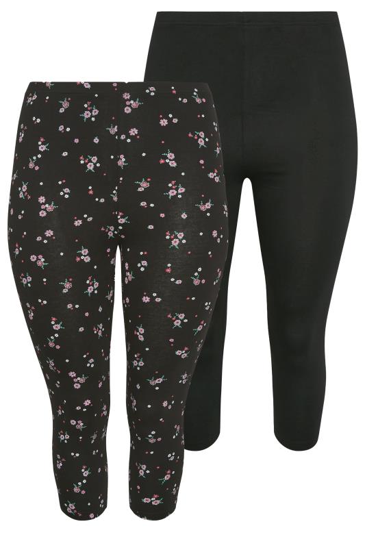 YOURS 2 PACK Curve Black Floral Print Cropped Leggings | Yours Clothing 6