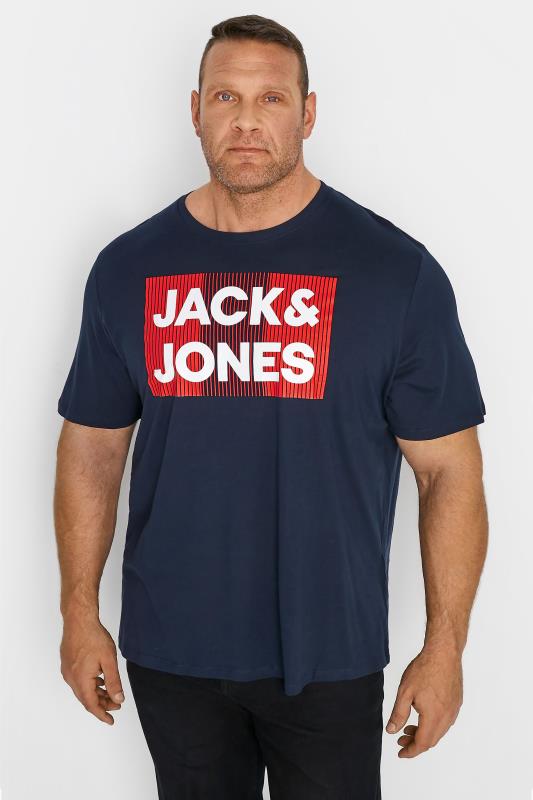 JACK & JONES Navy Logo Crew Neck T-Shirt | BadRhino 1