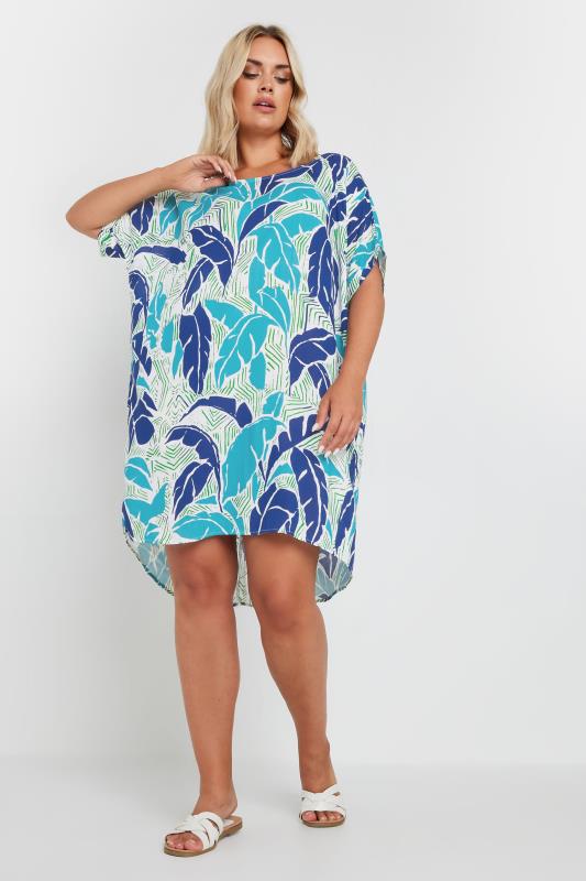 YOURS Plus Size Blue Tropical Print Tunic Dress | Yours Clothing 2