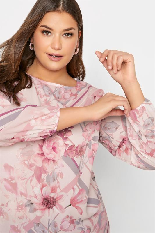YOURS LONDON Plus Size Pink Floral Scarf Print Blouse | Yours Clothing 4