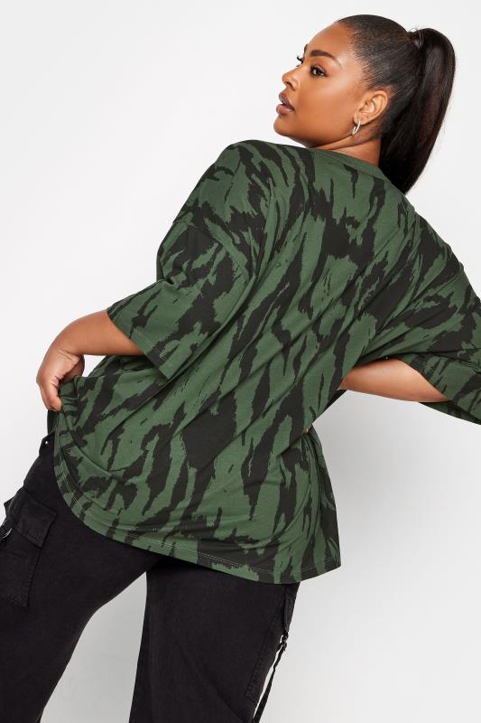 YOURS Curve Plus Size Khaki Green Animal Print T-Shirt | Yours Clothing  3