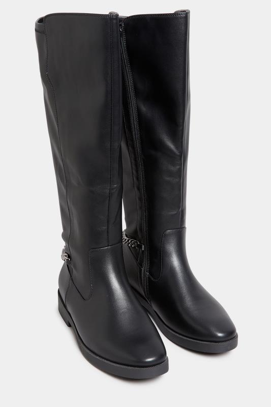 Black Knee High Chain Detail Boots In Wide E Fit & Extra Wide EEE Fit 2