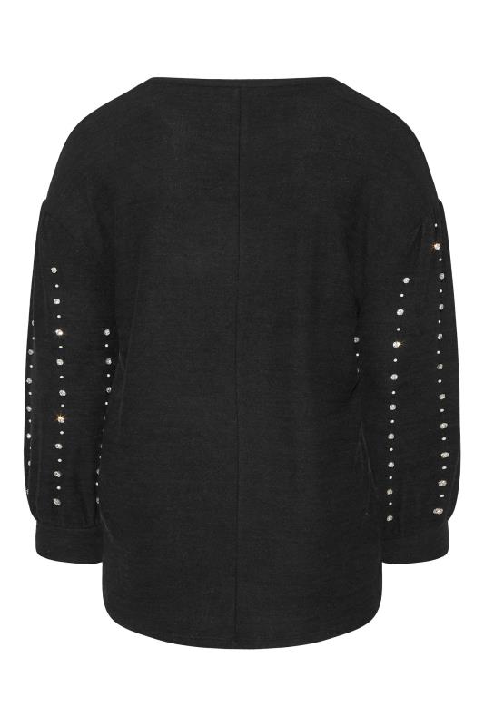 Plus Size Black Embellished Balloon Sleeve Knitted Jumper | Yours Clothing 7