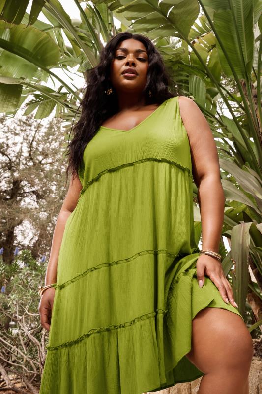 Plus Size  LIMITED COLLECTION Curve Olive Green Tiered Midi Dress