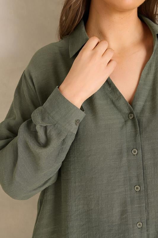 EVANS Plus Size Khaki Green Sheer Long Sleeve Shirt | Evans 4