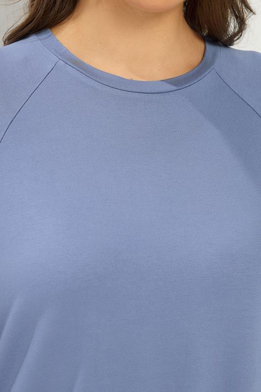 YOURS Plus Size Blue Soft Touch Raglan T-Shirt | Yours Clothing 4