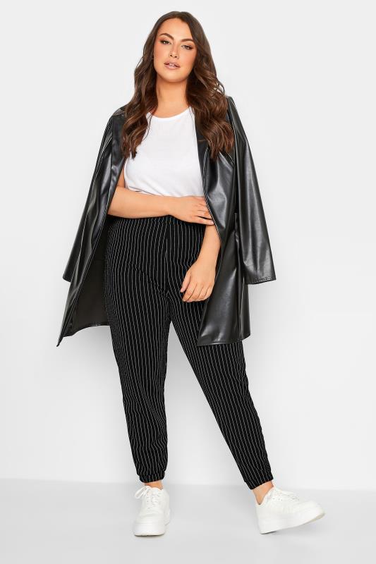 YOURS Plus Size Black Pinstripe Joggers | Yours Clothing 2