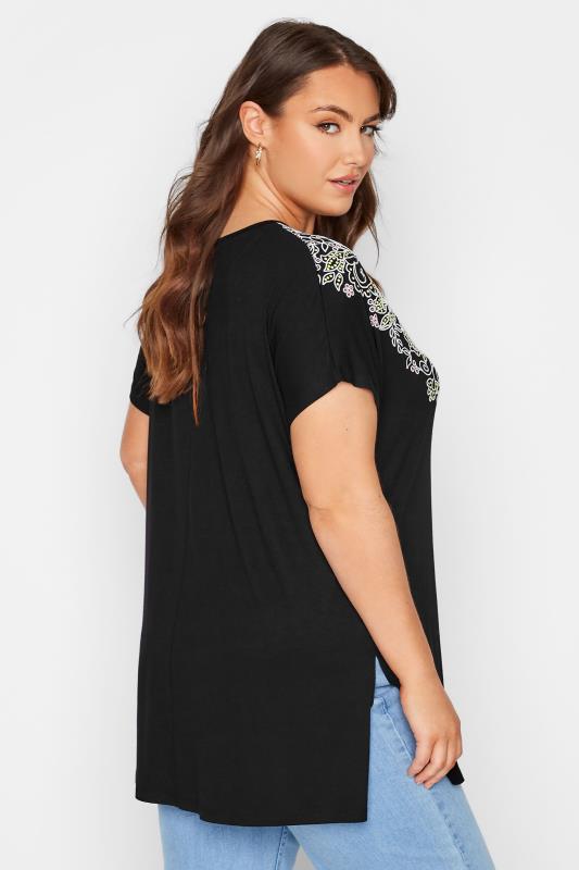 Plus Size Black Aztec Embroidered T-Shirt | Yours Clothing 3