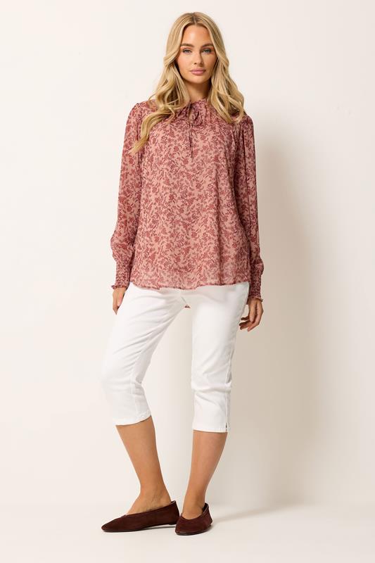 M&Co Pink Floral Tie Neck Blouse | M&Co 1