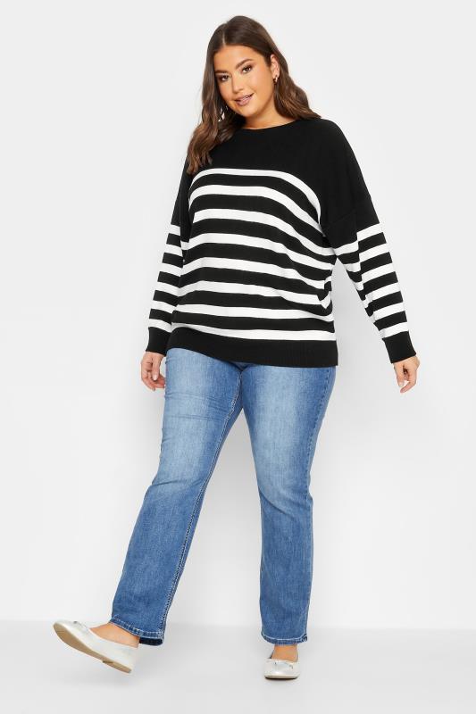 YOURS Plus Size Black Stripe Jumper | Yours Clothing 3