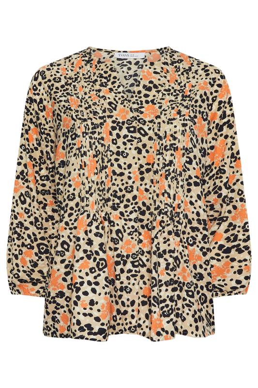 EVANS Plus Size Natural Brown Leopard Print Pintuck Blouse | Evans  5