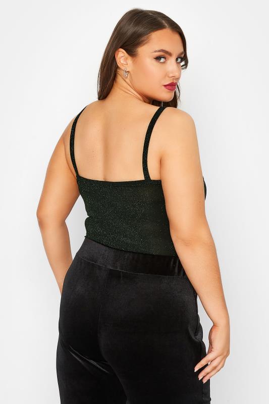 LIMITED COLLECTION Plus Size Green Glitter Ruched Bodysuit | Yours Clothing 3