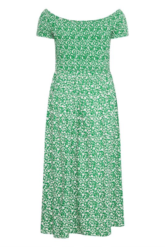 Curve Green Floral Shirred Bardot Maxi Dress 7