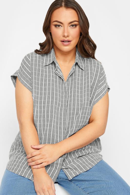YOURS Plus Size Black Check Print Collared Shirt | Yours Clothing 4