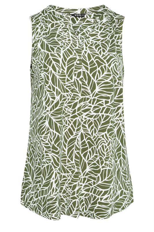 YOURS Plus Size Khaki Green Leaf Print Sleeveless Blouse | Yours Clothing 5