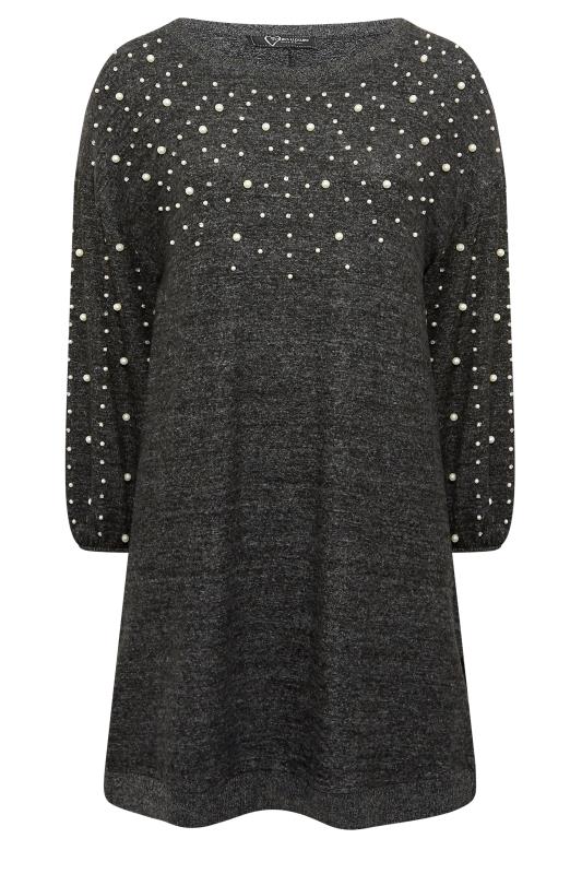 YOURS LUXURY Plus Size Charcoal Grey Soft Touch Embellished Jumper Dress | Yours Clothing 7