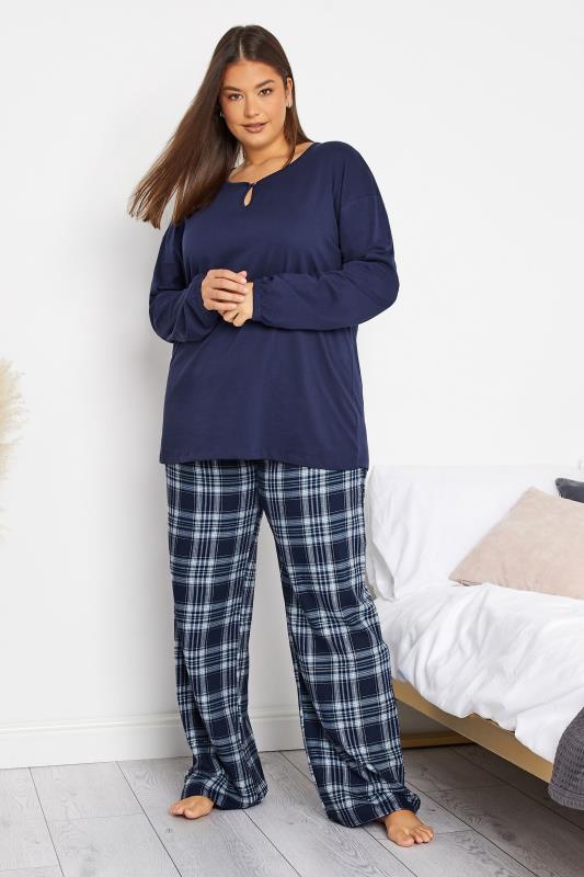 LTS Tall Women's Mid Blue Keyhole Pyjama Top | Long Tall Sally 2