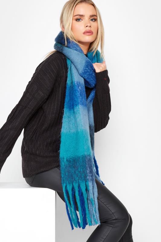 Plus Size  Yours Blue Block Check Chunky Tassel Scarf