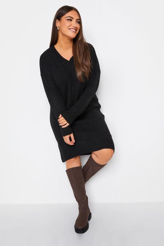 YOURS Plus Size Black V-Neck Knitted Jumper Dress | Yours Clothing 2