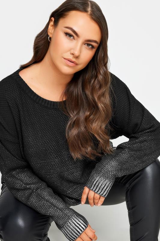 YOURS Plus Size Black Foil Printed Jumper | Yours Clothing 5