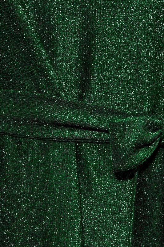 YOURS LONDON Plus Size Green Glitter Puff Sleeve Midi Dress | Yours Clothing 5