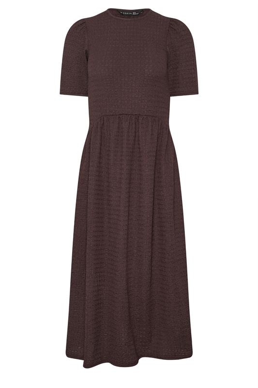 PixieGirl Petite Women's Chocolate Brown Textured Short Sleeve Midi Dress | PixieGirl 5