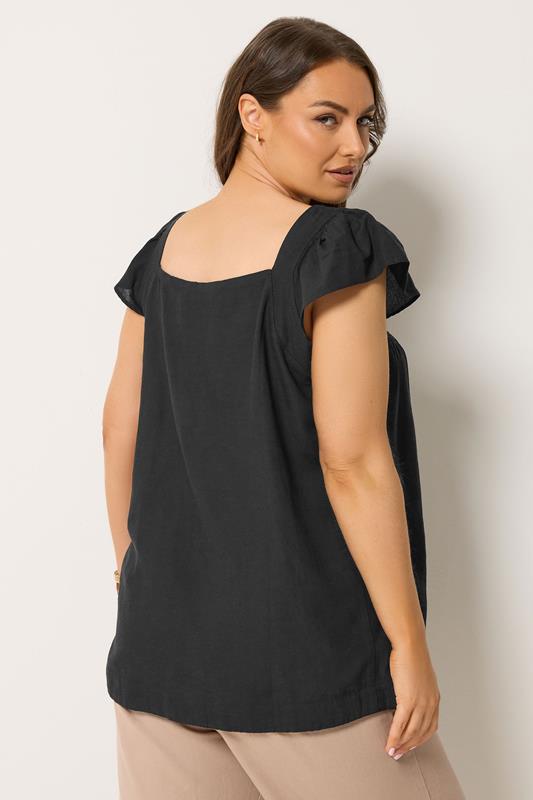 YOURS Plus Size Black Linen Cap Sleeve Top | Yours Clothing 2