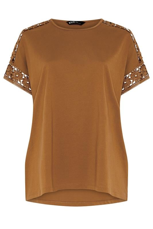 YOURS Curve Orange Crochet Sleeve Boxy T-Shirt | Yours Clothing 6