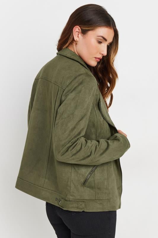 LTS Tall Olive Green Faux Suede Biker Jacket | Long Tall Sally 4