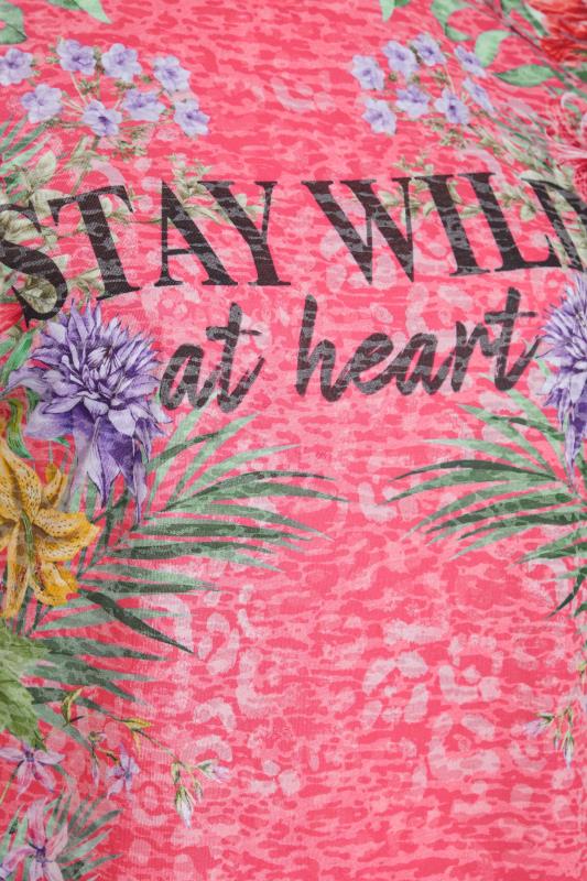 Plus Size Pink 'Stay Wild At Heart' Floral Printed Slogan T-Shirt | Yours Clothing 5