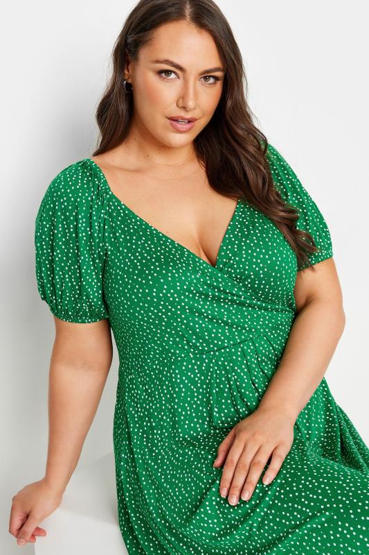 YOURS Plus Size Green Polka Dot Print Wrap Dress | Yours Clothing  4