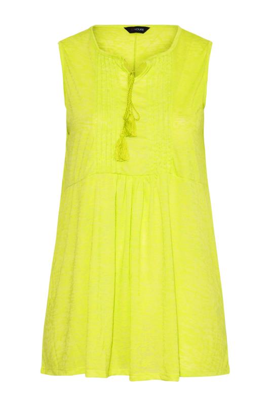 Plus Size Neon Yellow Burnout Tie Neck Vest Top | Yours Clothing 6