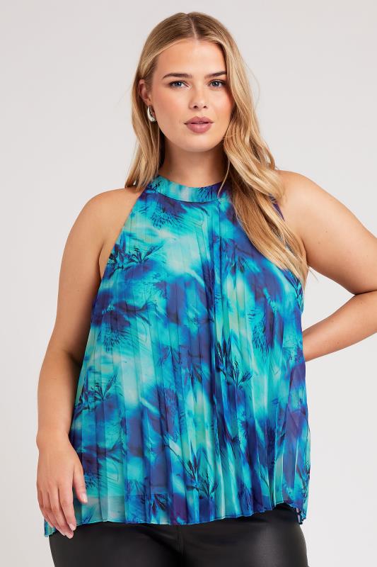 Plus Size  YOURS LONDON Curve Blue Abstract Print Pleated Top