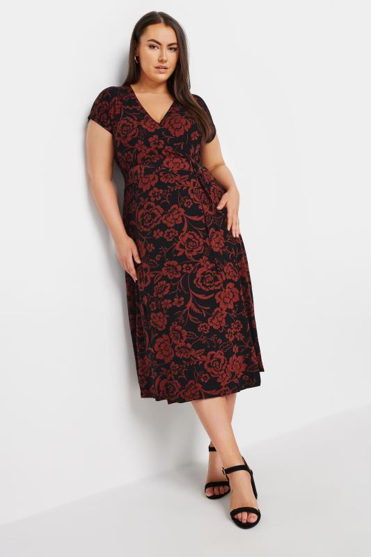 Plus Size  YOURS Curve Red Floral Print Wrap Dress