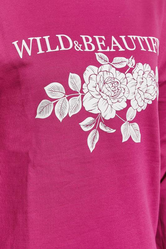 LTS Tall Hot Pink Flower "Wild & Beautiful" Print Sweatshirt 5