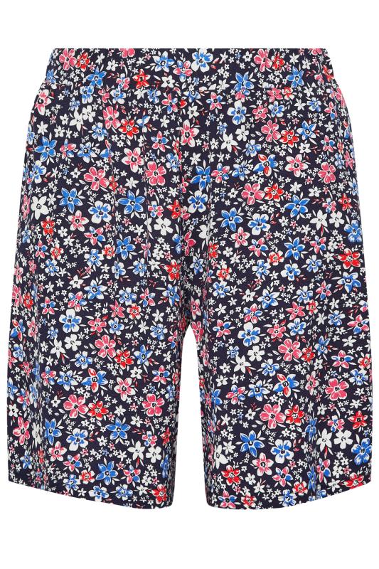 YOURS Plus Size Navy Blue Floral Print Pull On Shorts | Yours Clothing 4